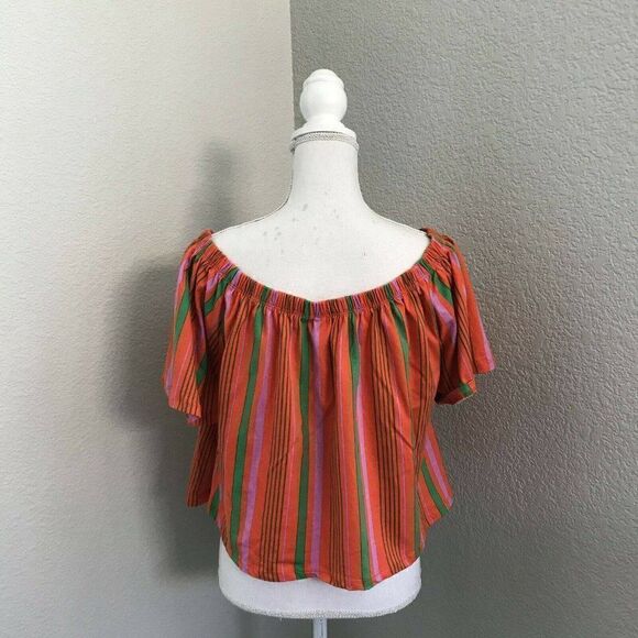 Asos Womens Multicolor Short Sleeve Striped Off Shoulder Blouse Top Size 12 - Picture 2 of 7